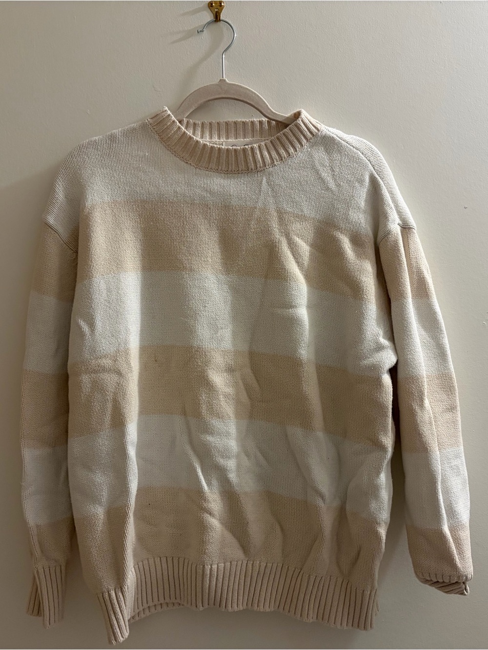 Striped Crewneck Sweater in Beige and Cream